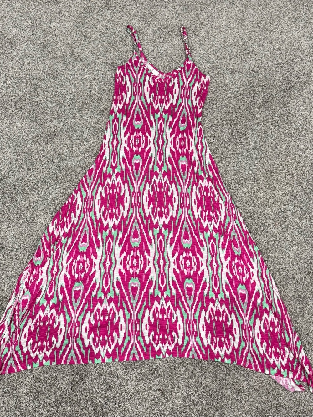 Inc Beach Pink Ikat Beaded Strap Beach Kerchief Sun Dress Resort wear Women’s M
